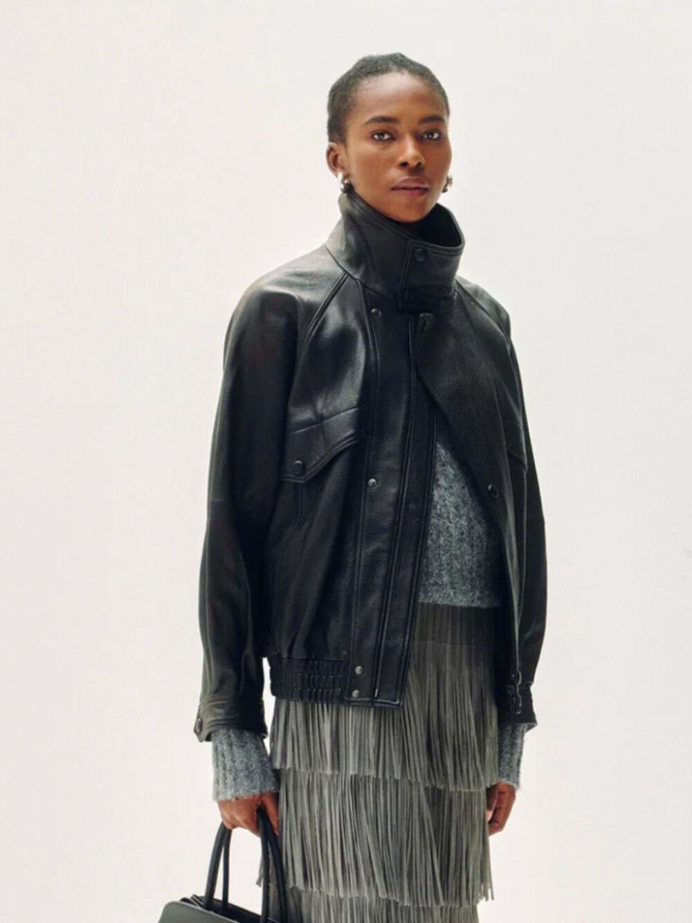 High-Neck New Zealand Leather Jacket - NEW - size M